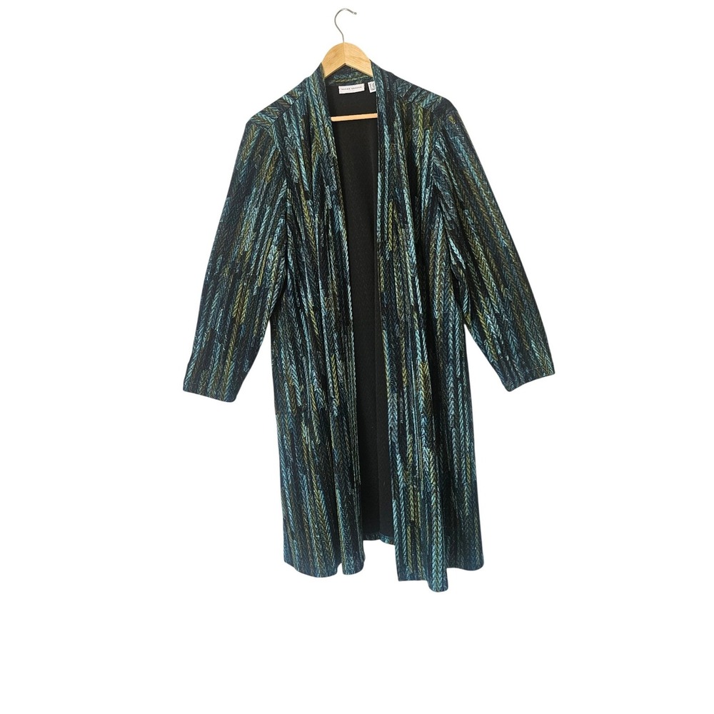 Susan Graver Plus Size Metallic Knit Open Front Duster Cardigan 2X Elegant